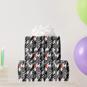 Red Black White Zebra Abstract Wrapping Paper