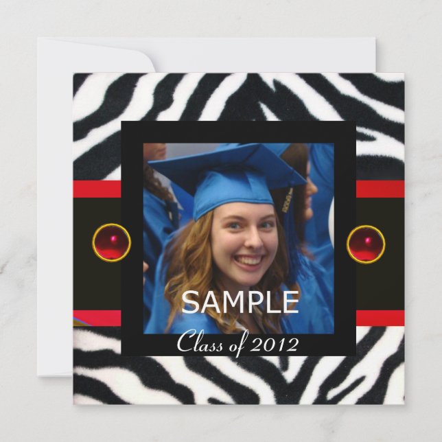 RED BLACK WHITE ZEBRA FUR Monogram Photo Template (Front)