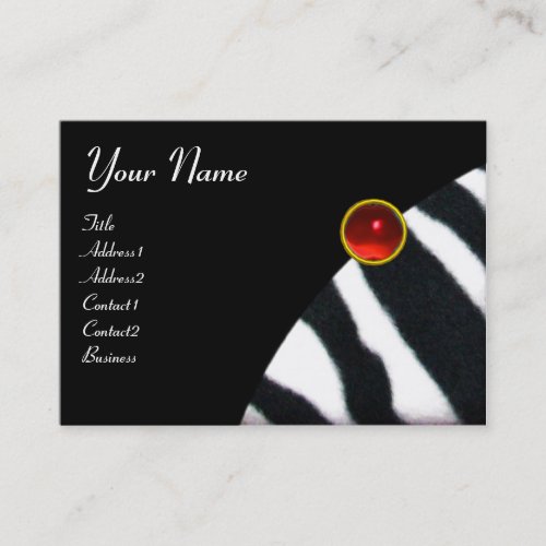 RED BLACK WHITE ZEBRA FUR MONOGRAM Ruby Business Card