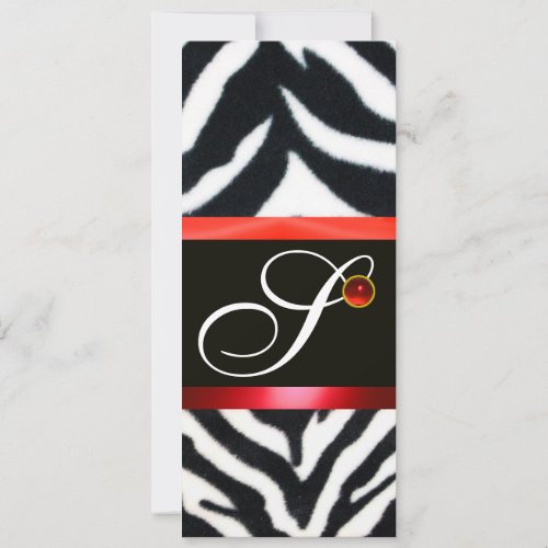 RED BLACK WHITE ZEBRA FUR MONOGRAM ruby Invitation