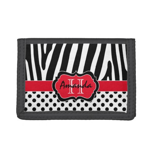 Red Black White Zebra Striped Tri_Fold Wallet