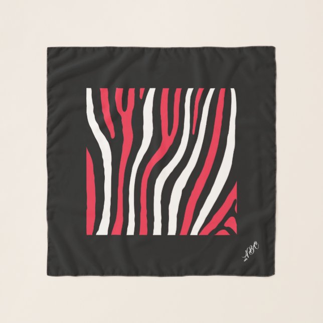 Red, Black & White Zebra Stripped Chiffon Scarf (Front)