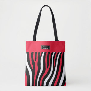 Red, Black & White Zebra Stripped Shoulder Tote Bag