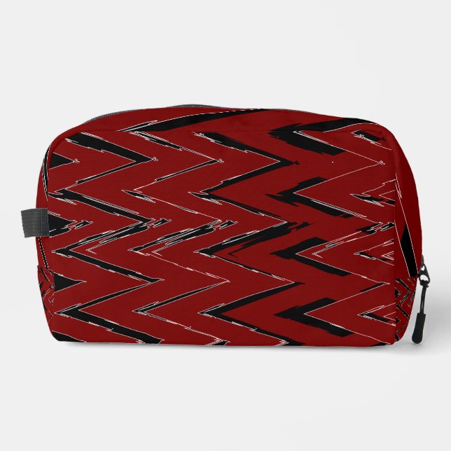 Red, Black & White Zigzag – Bold & Artistic  Dopp Kit (Front)