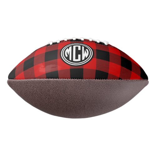 Red Black Wht Circle Monogram Buffalo Check DIY BG Football