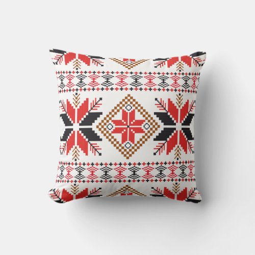 Red Black Winter Crochet Knit Pattern Throw Pillow