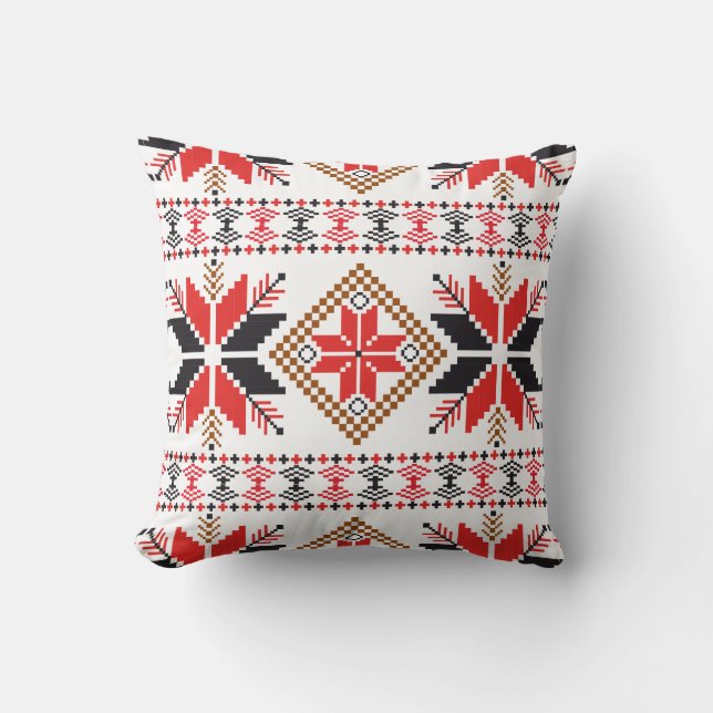 Red Black Winter Crochet Knit Pattern Throw Pillow (Front)