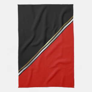 Red Black with Gold Silver Stripe Kitchen Towel