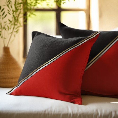 Red Black with Gold Silver Stripe Throw Pillow