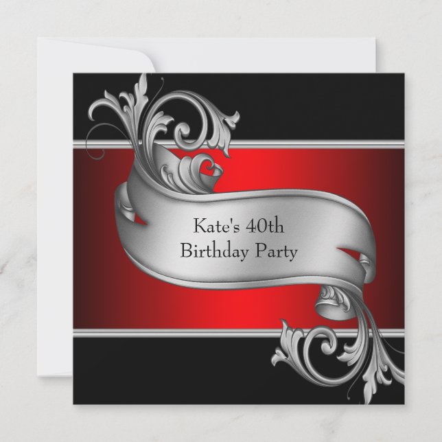 Red Black Womans 40th Birthday Invitation (Front)