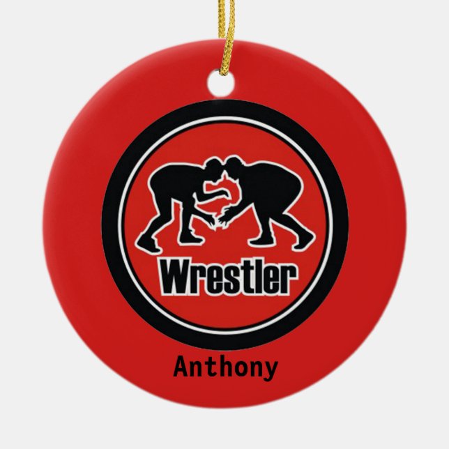 Red & Black Wrestler Christmas Ornament (Front)