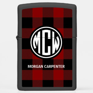 Red Black Wt Circle Monogram Buffalo Plaid DIY BG Zippo Lighter