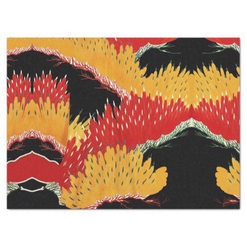 RED BLACK YELLOW ABSTRACT JAPANESE FLORAL TISSUE PAPER