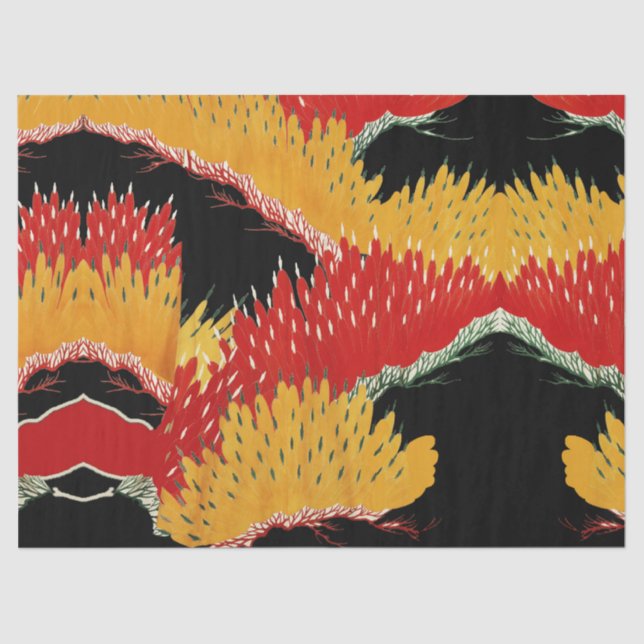 RED BLACK YELLOW ABSTRACT JAPANESE FLORAL TISSUE PAPER (Front)