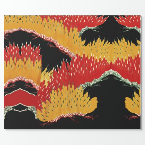RED BLACK YELLOW ABSTRACT JAPANESE FLORAL WRAPPING PAPER