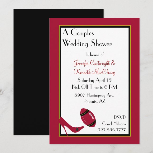 Red, Black & Yellow Football Couples Shower Invitation (Front/Back)
