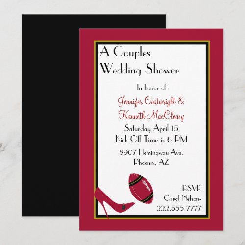 Red, Black &amp; Yellow Football Couples Shower Personalized Invite