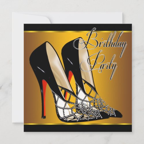 Red Black Yellow Gold High Heels Birthday Party Invitation