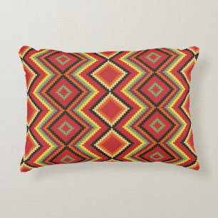 Red Black Yellow Native American Blanket Pattern Accent Pillow