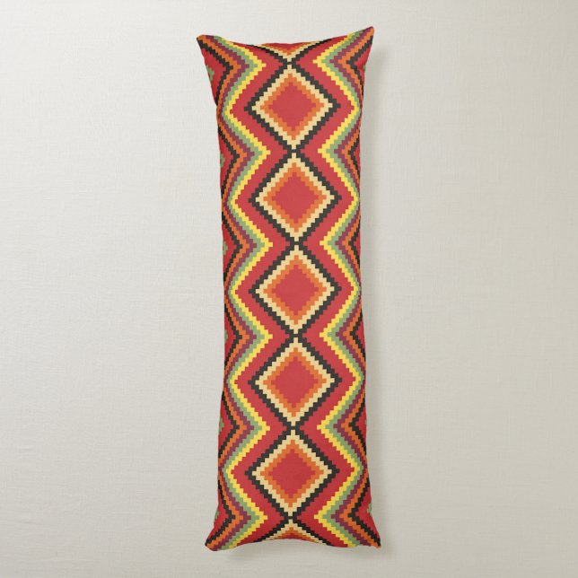 Red Black Yellow Native American Blanket Pattern Body Pillow (Back (Vertical))
