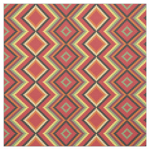 Red Black Yellow Native American Blanket Pattern Fabric