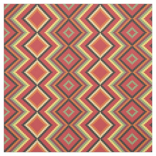 Red Black Yellow Native American Blanket Pattern Fabric