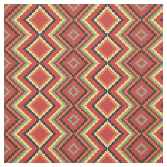 Red Black Yellow Native American Blanket Pattern Fabric (Swatch)