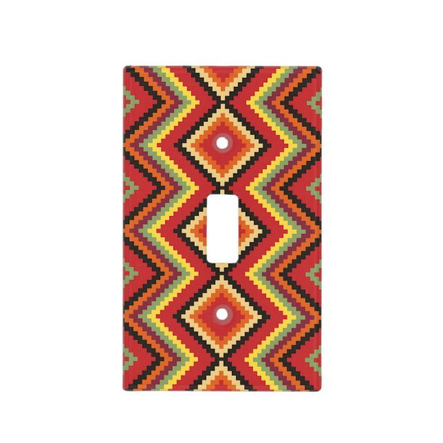 Red Black Yellow Native American Blanket Pattern Light Switch Cover (Front)