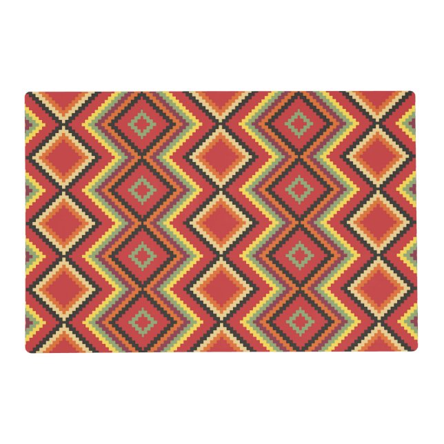 Red Black Yellow Native American Blanket Pattern Placemat (Back)