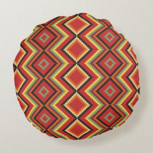 Red Black Yellow Native American Blanket Pattern Round Pillow