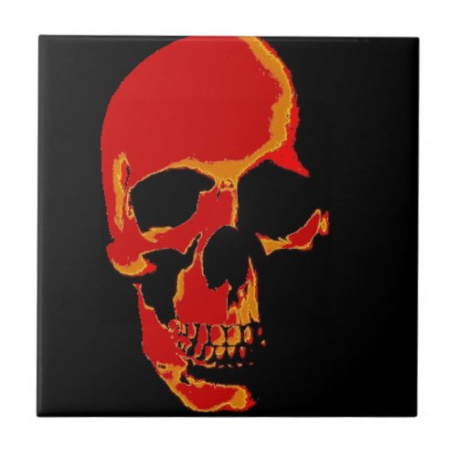 Red Black Yellow Pop Art Skull Ceramic Tile