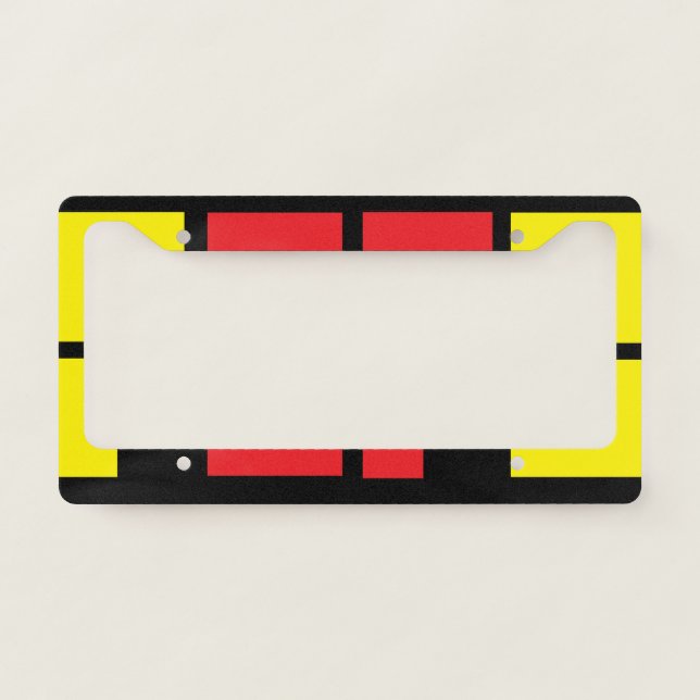 Red Black Yellow Squares Geometric Pattern License Plate Frame (Front)