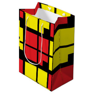 Red Black Yellow Squares Geometric Pattern Medium Gift Bag