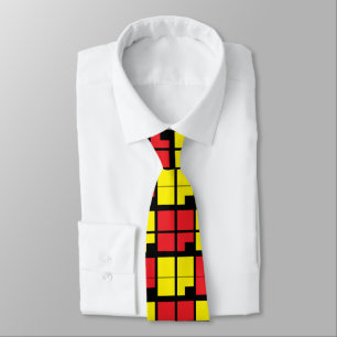 Red Black Yellow Squares Geometric Pattern Neck Tie