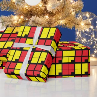 Red Black Yellow Squares Geometric Pattern
