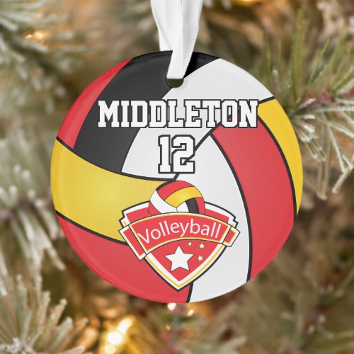 Red Black Yellow Volleyball  DIY Text Ornament