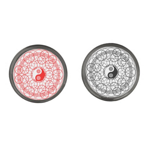 Red  Black Yin and Yang Cufflinks