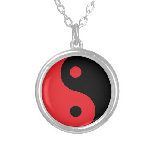 Red  Black Yin Yang Silver Plated Necklace