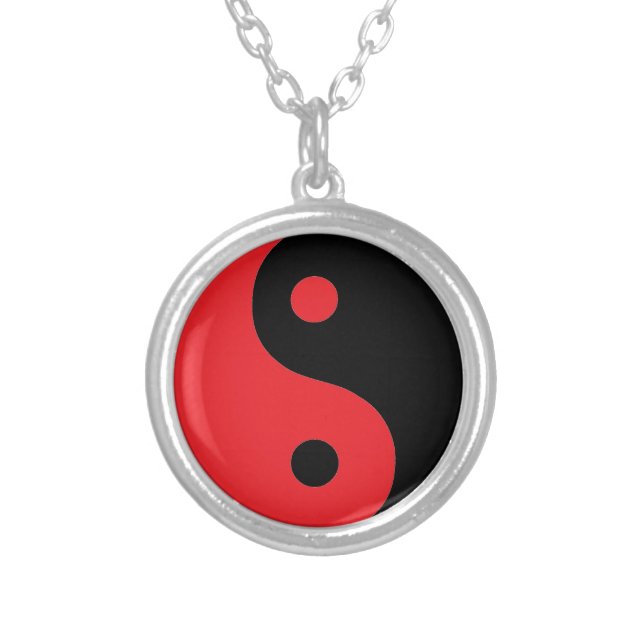 Red & Black Yin Yang Silver Plated Necklace (Front)