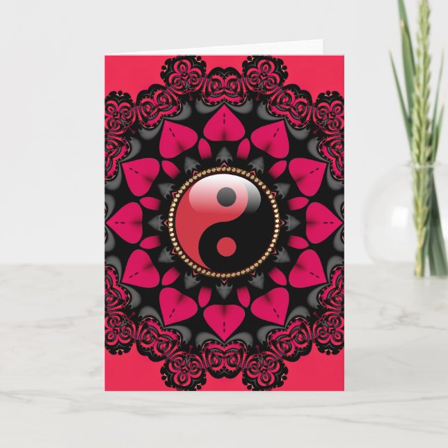 Red Black YinYang Sunflower New Age Cards (Front)