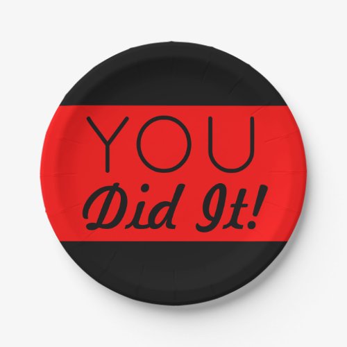 Red  Black You Did It Graduation Paper Plates