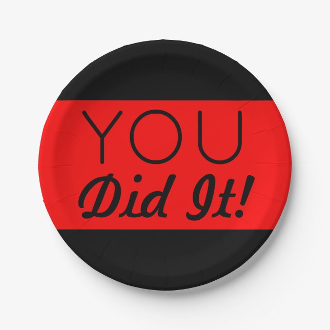 Red & Black You Did It Graduation Paper Plates (Front)