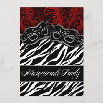 Red Black Zebra Masquerade Ball Party Invitations by natureprints at Zazzle
