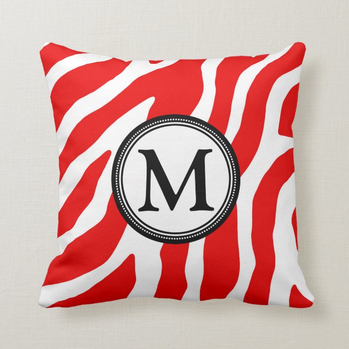 Red Black Zebra Monogram Decorative Pillow