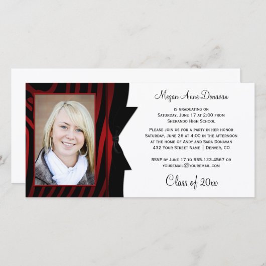 Red Black Zebra Print Photo Graduation Party (Front/Back)