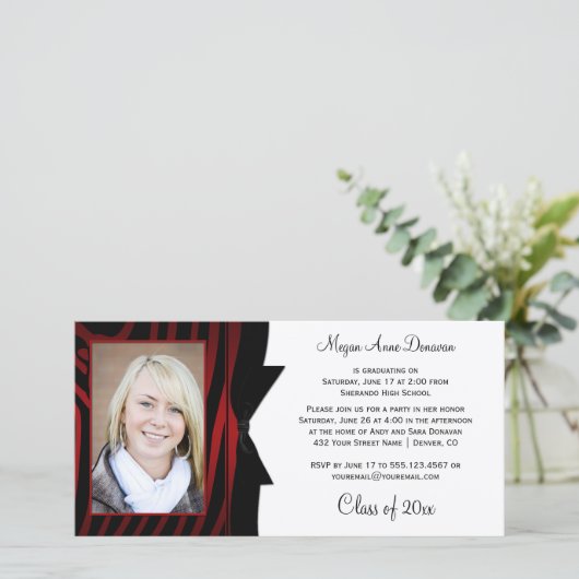 Red Black Zebra Print Photo Graduation Party (Standing Front)