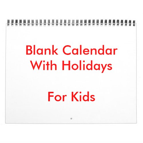 Red Blank Calendar With Holidays For Kids
