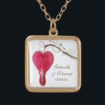 Red Bleeding Heart Flower Wedding Gold Plated Necklace<br><div class="desc">The elegant Red Bleeding Heart Flower Wedding Pendant Necklace makes a unique personalized keepsake gift for the bride or her bridesmaids and bridal party. This classy custom flowery nuptial necklace features a close up floral photograph of a red bleeding heart flower blossom, or dicentra, on the stem on a white...</div>