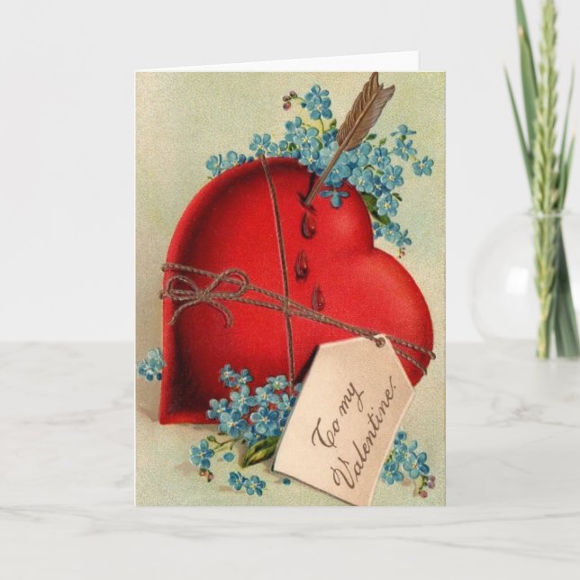 Red Bleeding Heart Valentine Antique Postcard (Front)