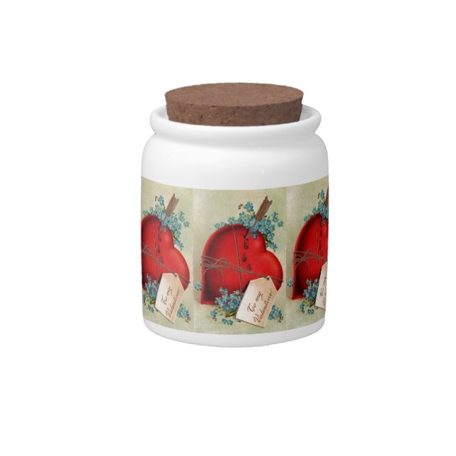 Red Bleeding Heart Valentine Antique Postcard Candy Jar (Front)